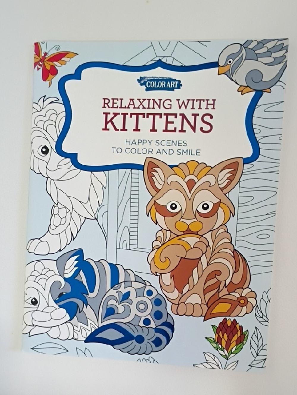 Color Art "Relaxing With Kittens" Coloring Book - Blue, Brown, Tan Accents
